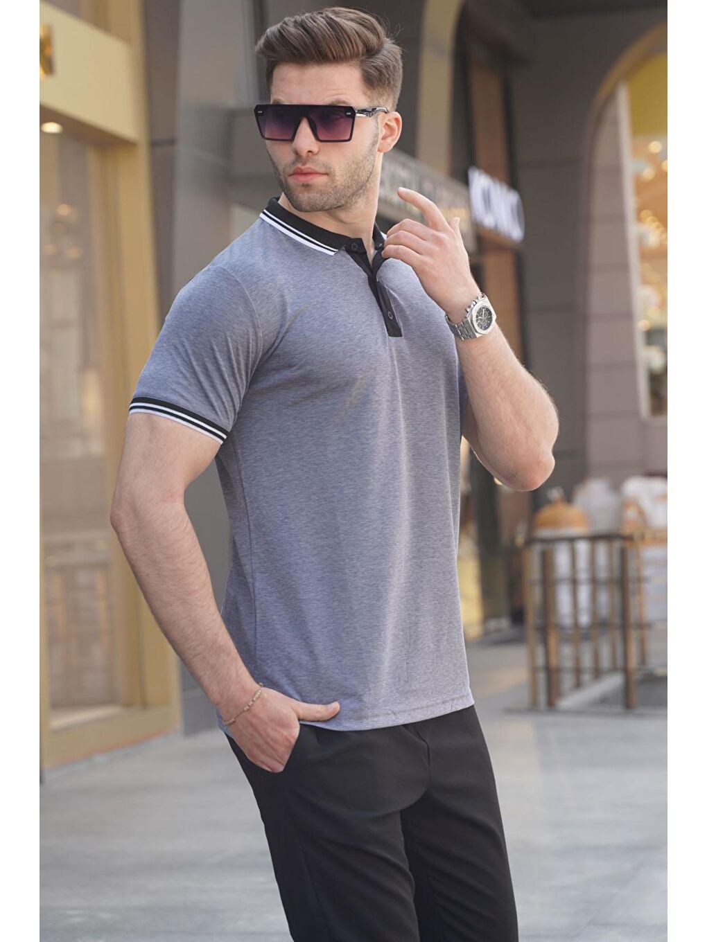 Lacivert Basic Erkek Polo Yaka Tişört-1