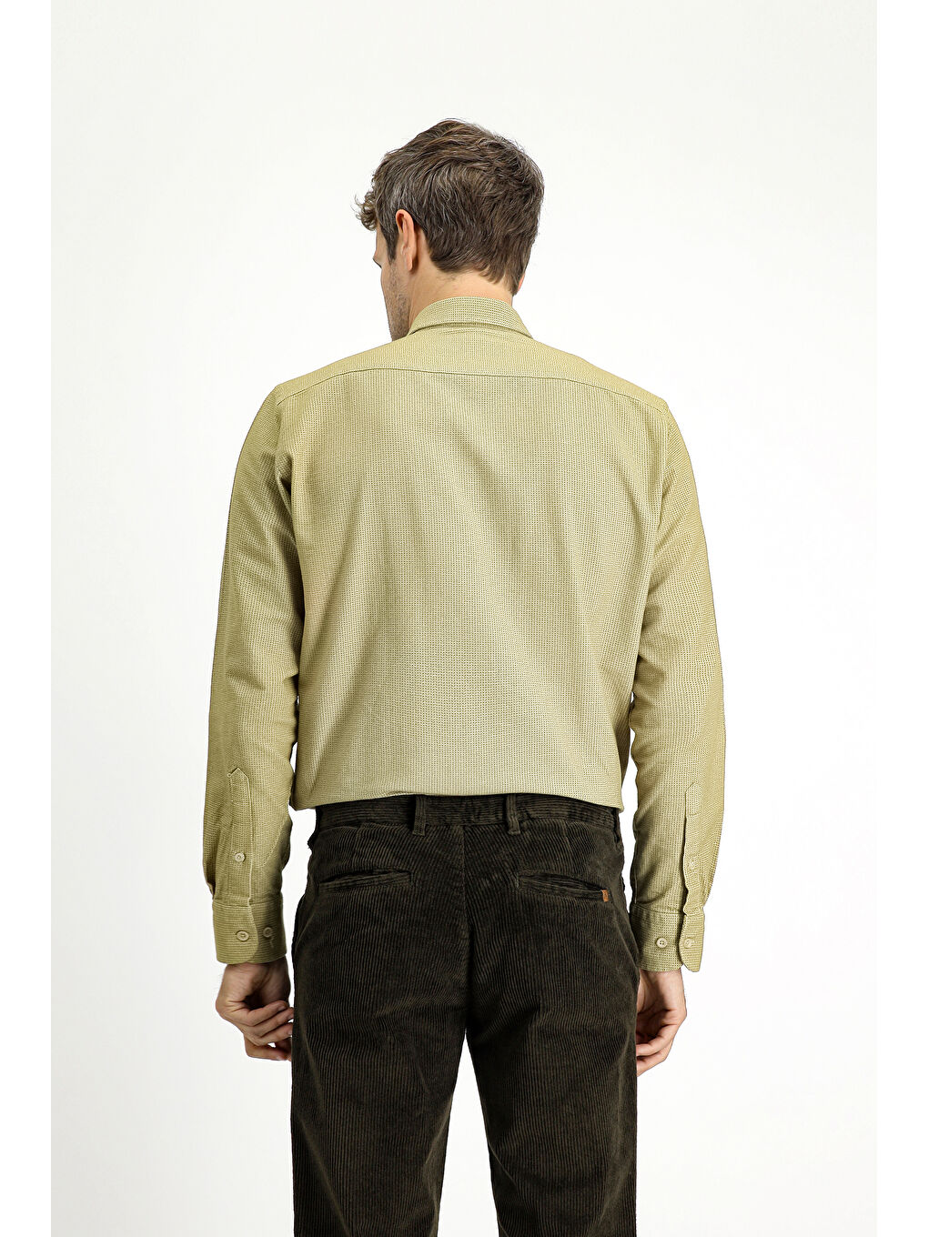 Sarı Uzun Kol Regular Fit Desenli Spor Pamuk Düğmeli Yaka %100 Pamuk Gömlek-3