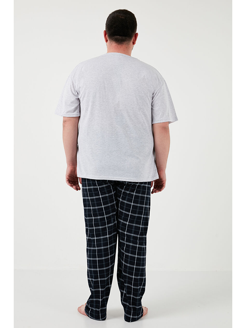 Gri Pamuklu Regular Fit  Büyük Beden Pijama Takımıı Erkek 6572002B-5