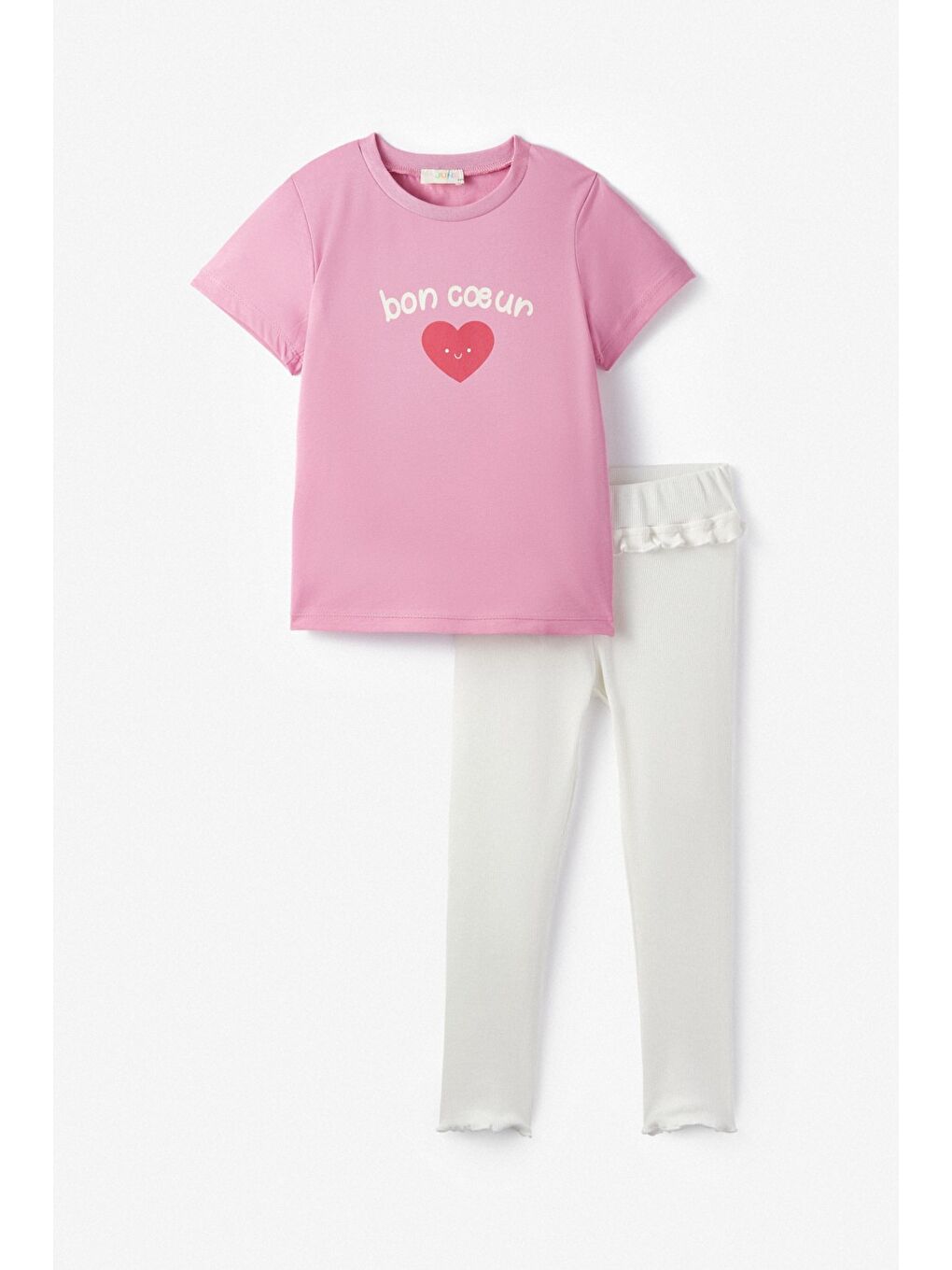 Pembe Kız Çocuk Baskılı Tayt Tshirt Takım