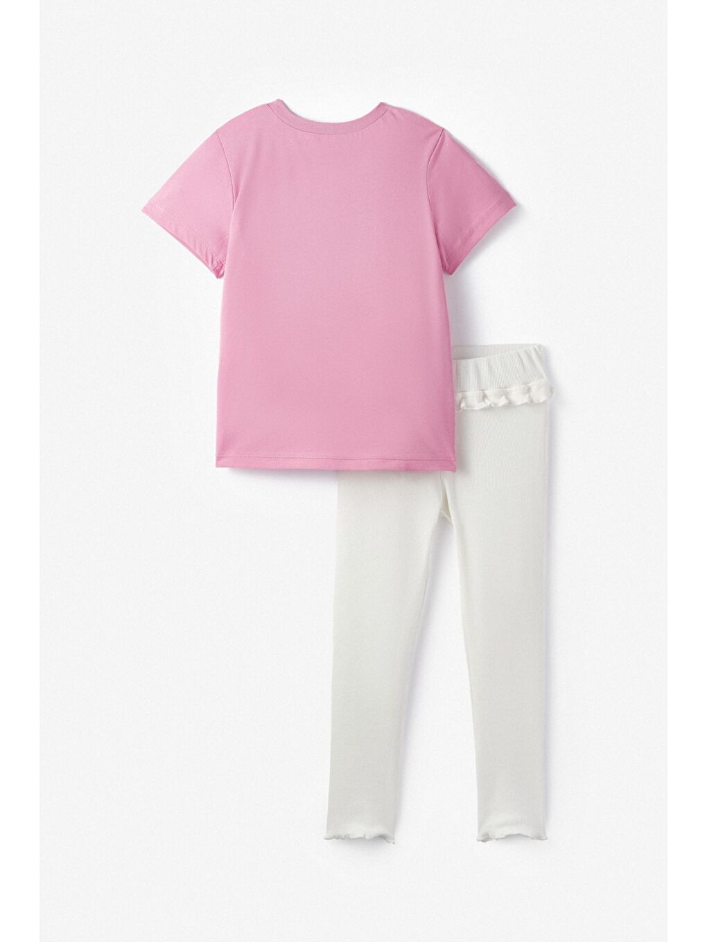 Pembe Kız Çocuk Baskılı Tayt Tshirt Takım-1