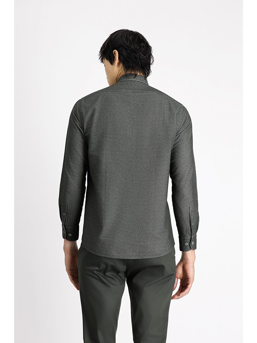 Antrasit Uzun Kol Regular Fit Desenli Spor Pamuk Düğmeli Yaka %100 Pamuk Gömlek-4