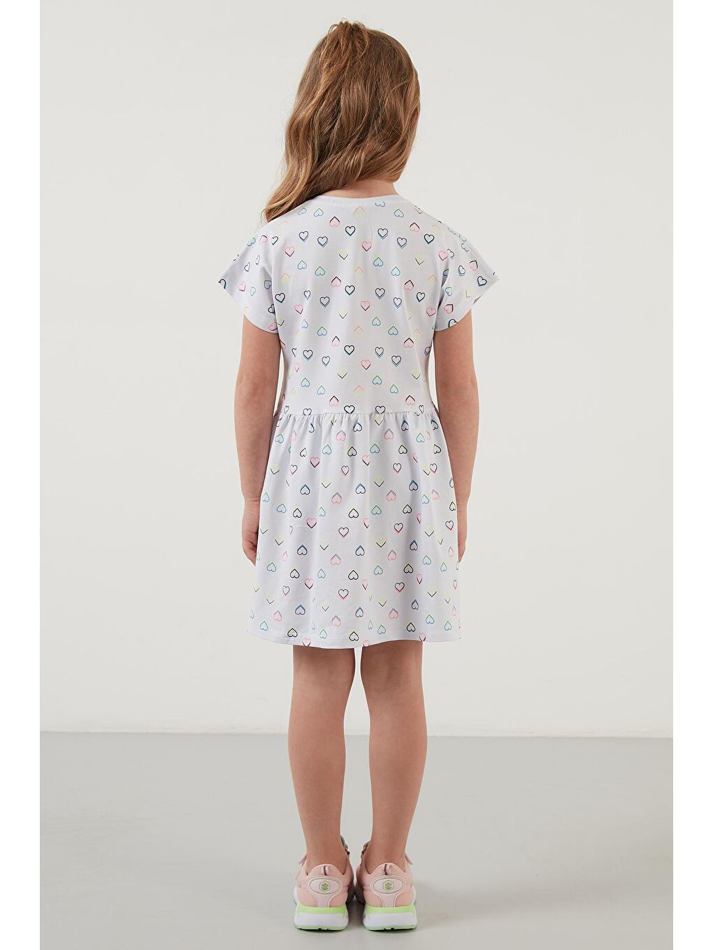 Beyaz Pamuklu Baskılı Kısa Kollu Kız Çocuk Elbise 6189362-4