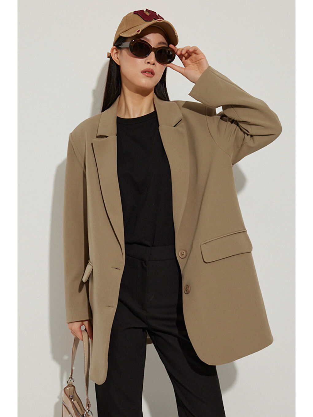 HOOOPSTORE Bej Oversize Basic Blazer - Vizon - 1