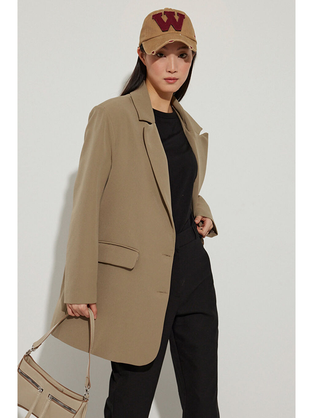 HOOOPSTORE Bej Oversize Basic Blazer - Vizon - 3