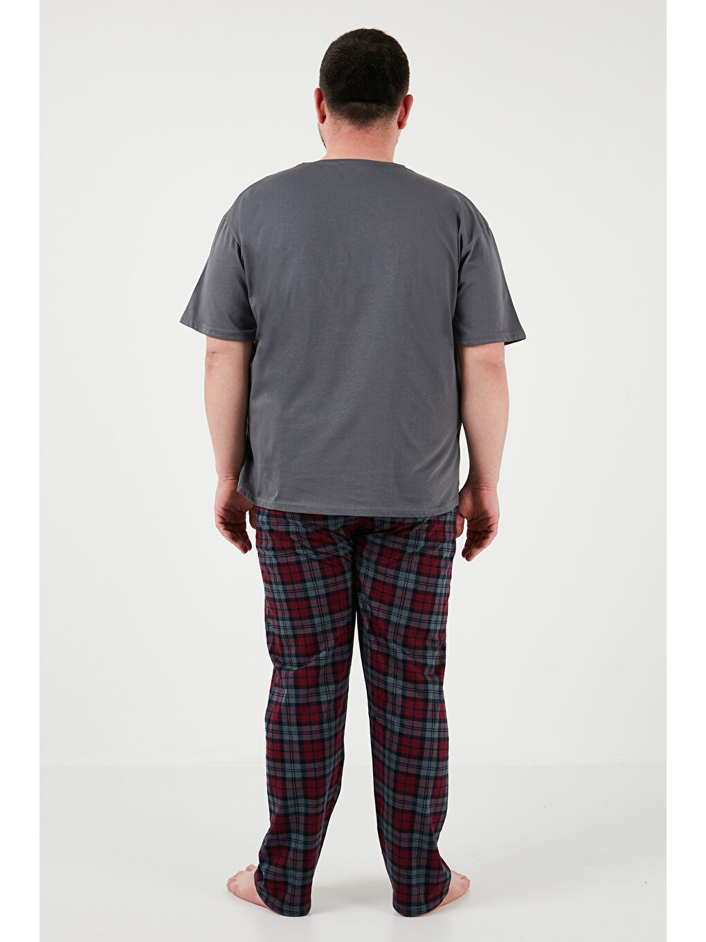 Antrasit Pamuklu Regular Fit  Büyük Beden Pijama Takımıı Erkek 6572002B-5