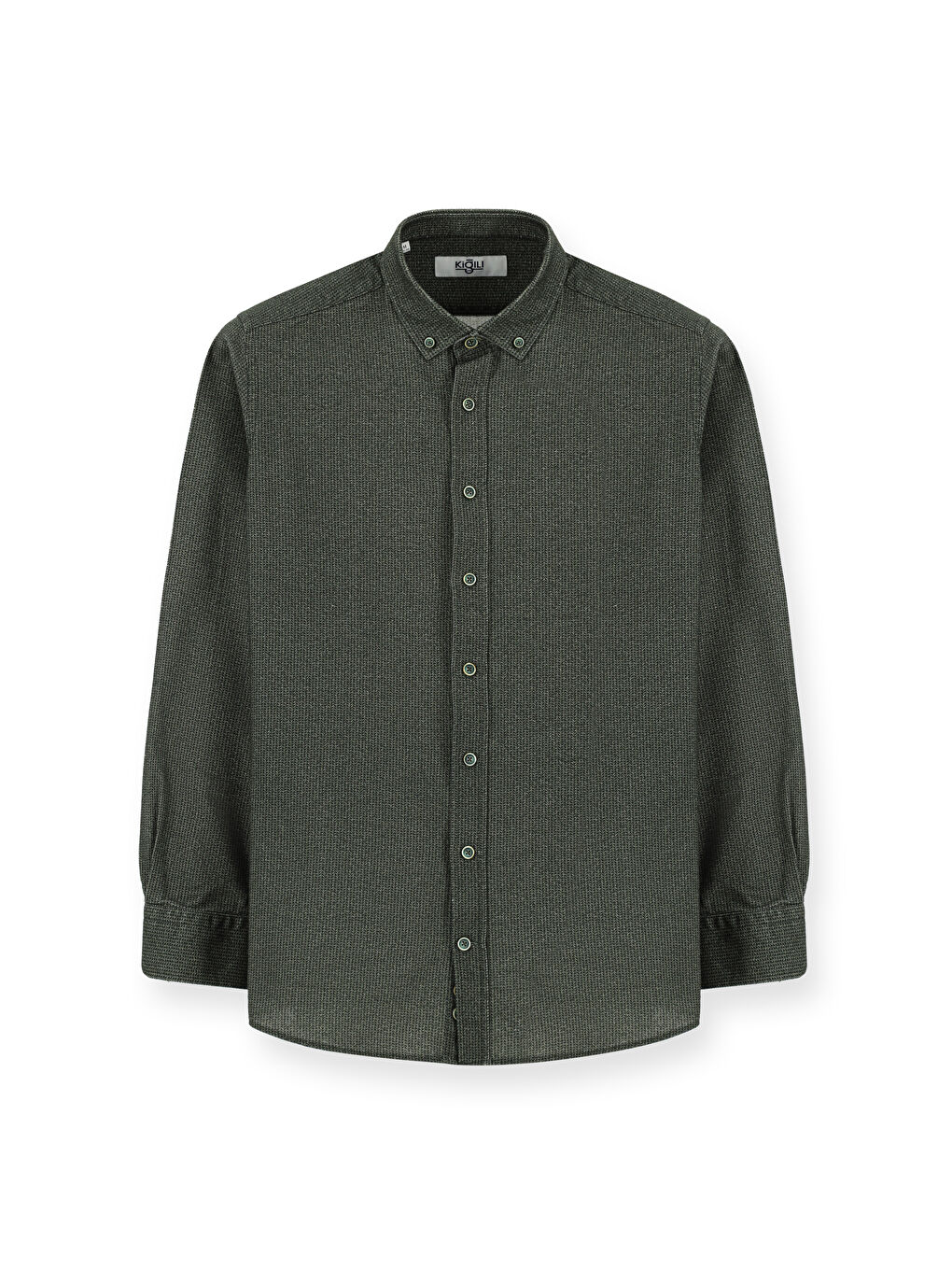 Antrasit Uzun Kol Regular Fit Desenli Spor Pamuk Düğmeli Yaka %100 Pamuk Gömlek-5