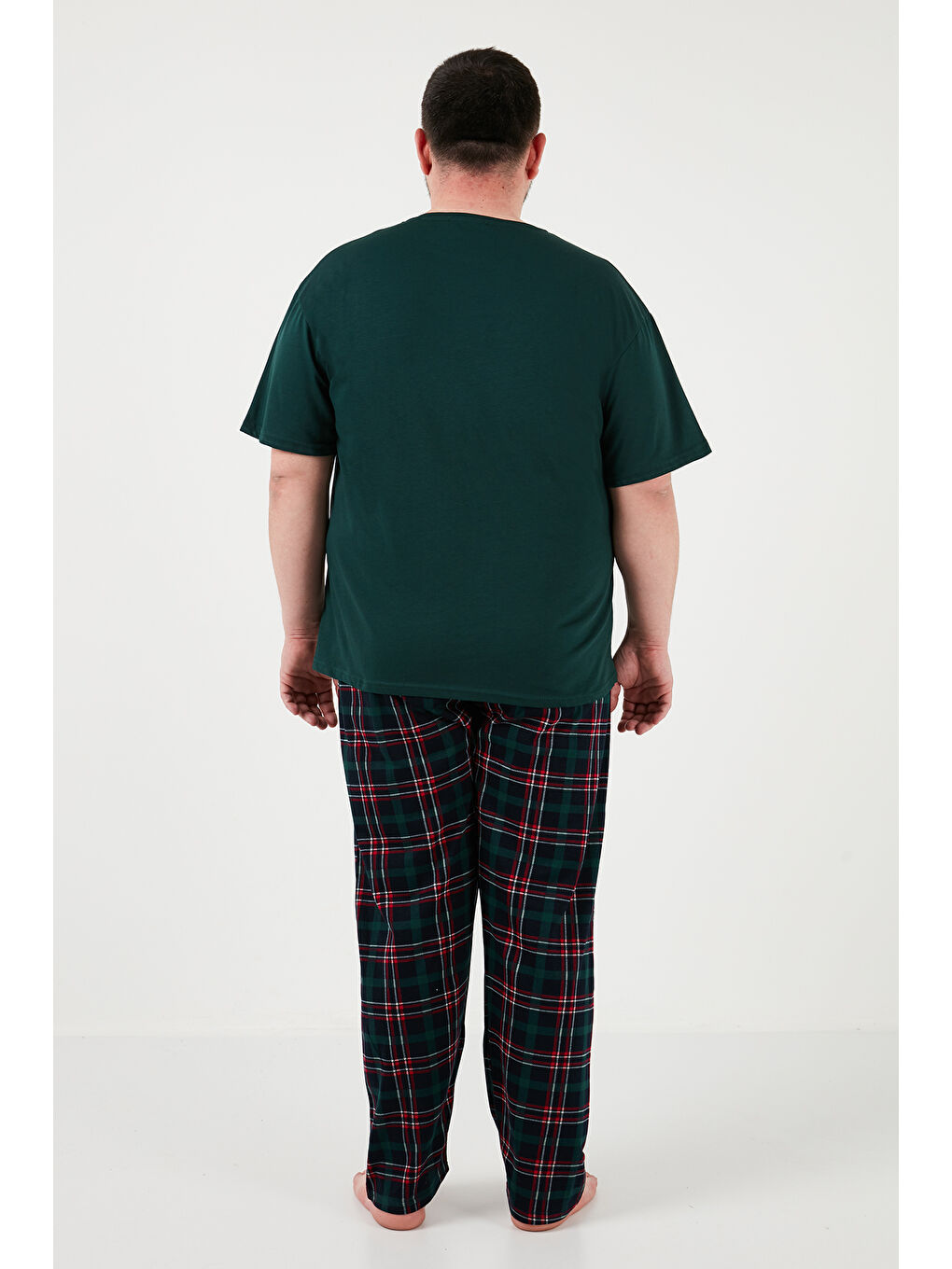 Yeşil Pamuklu Regular Fit  Büyük Beden Yılbaşı Temalı Pijama Takımıı Erkek 6572002B-5