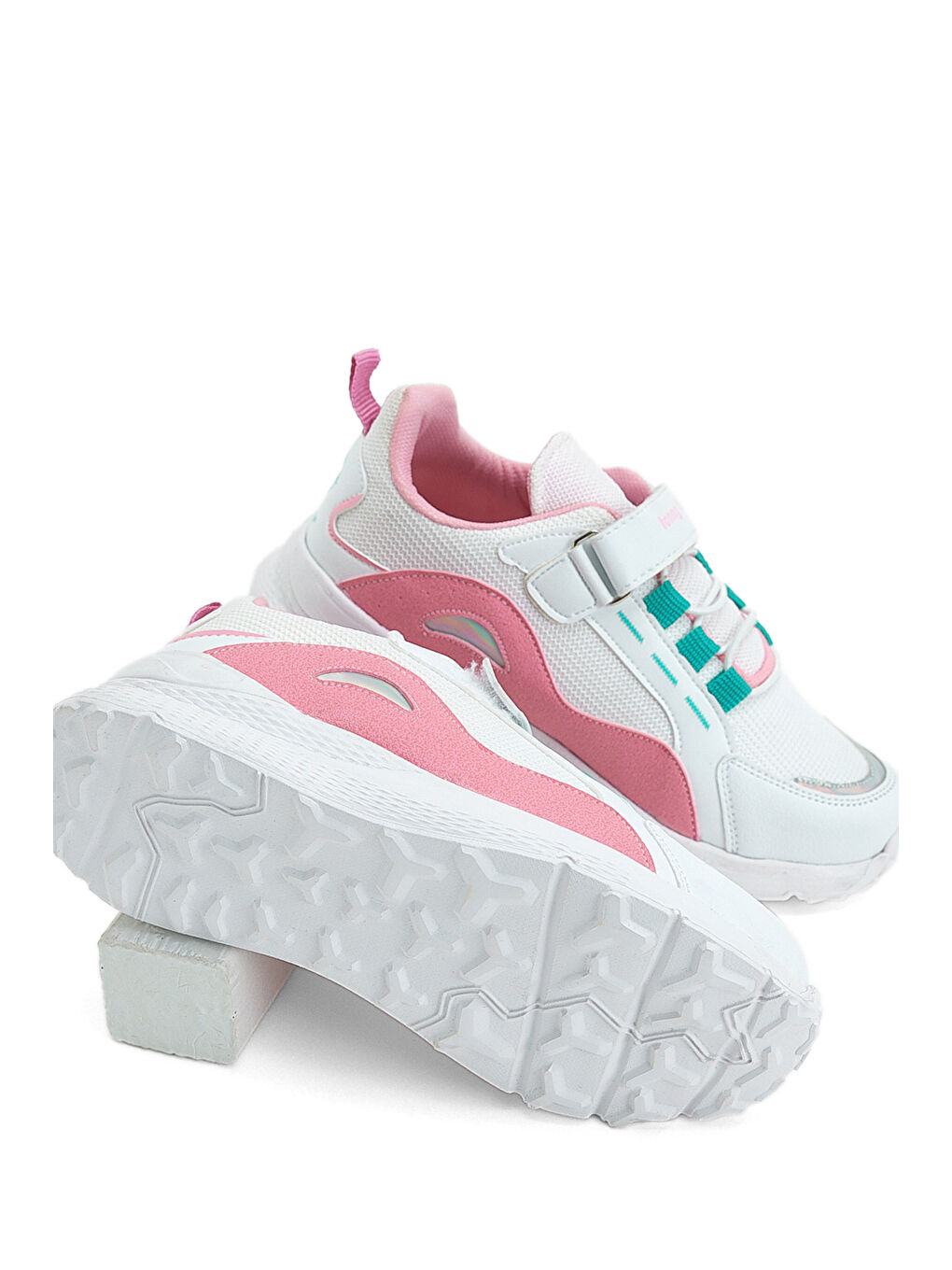 Çocuk Unisex Beyaz Su Yeşili Faylon Taban Rahat Kalıp Cırtlı Çocuk Ayakakbı-3