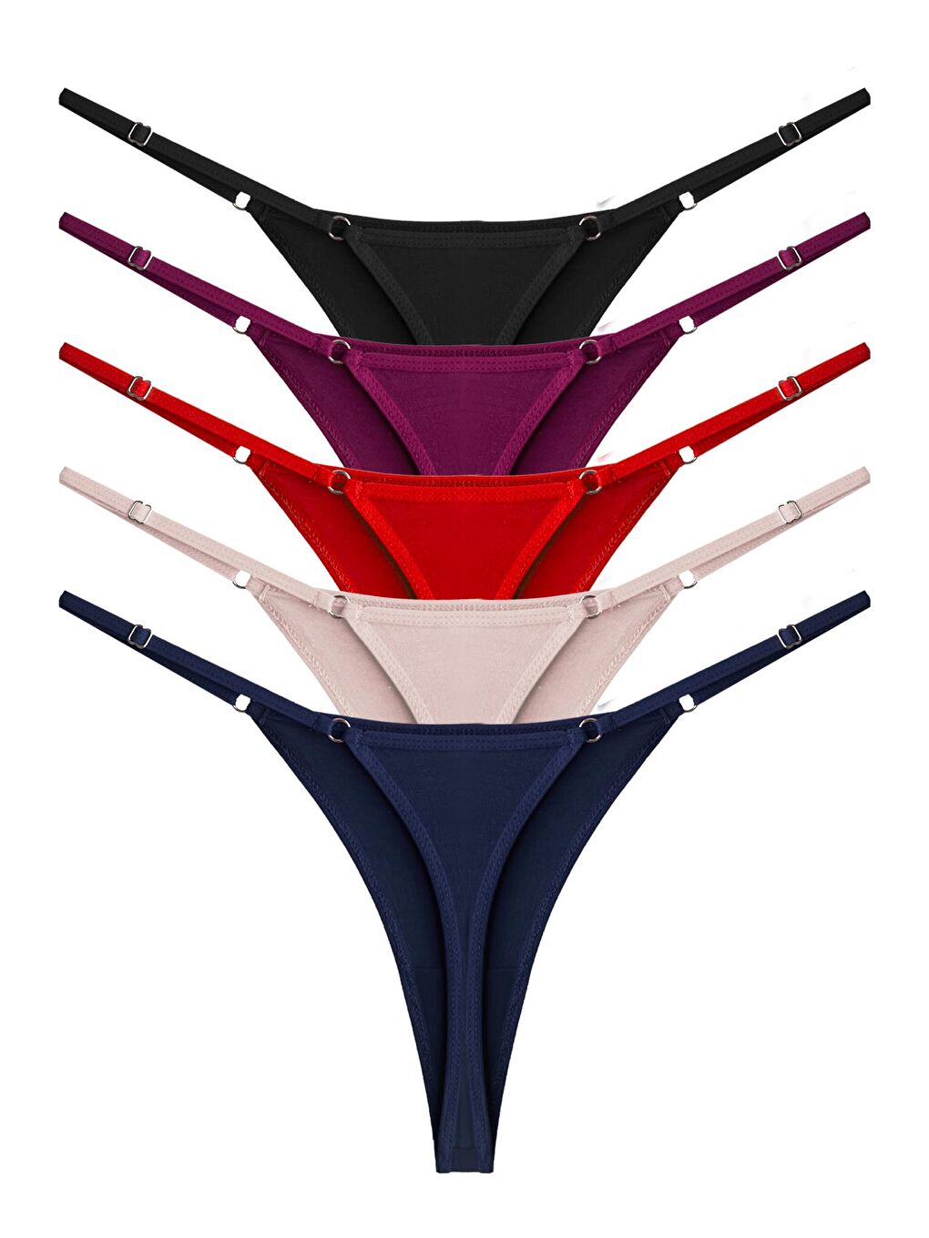 Karışık Basic Pamuklu Beli Ayarlanır Kadın Tanga Külot 5'Li Paket