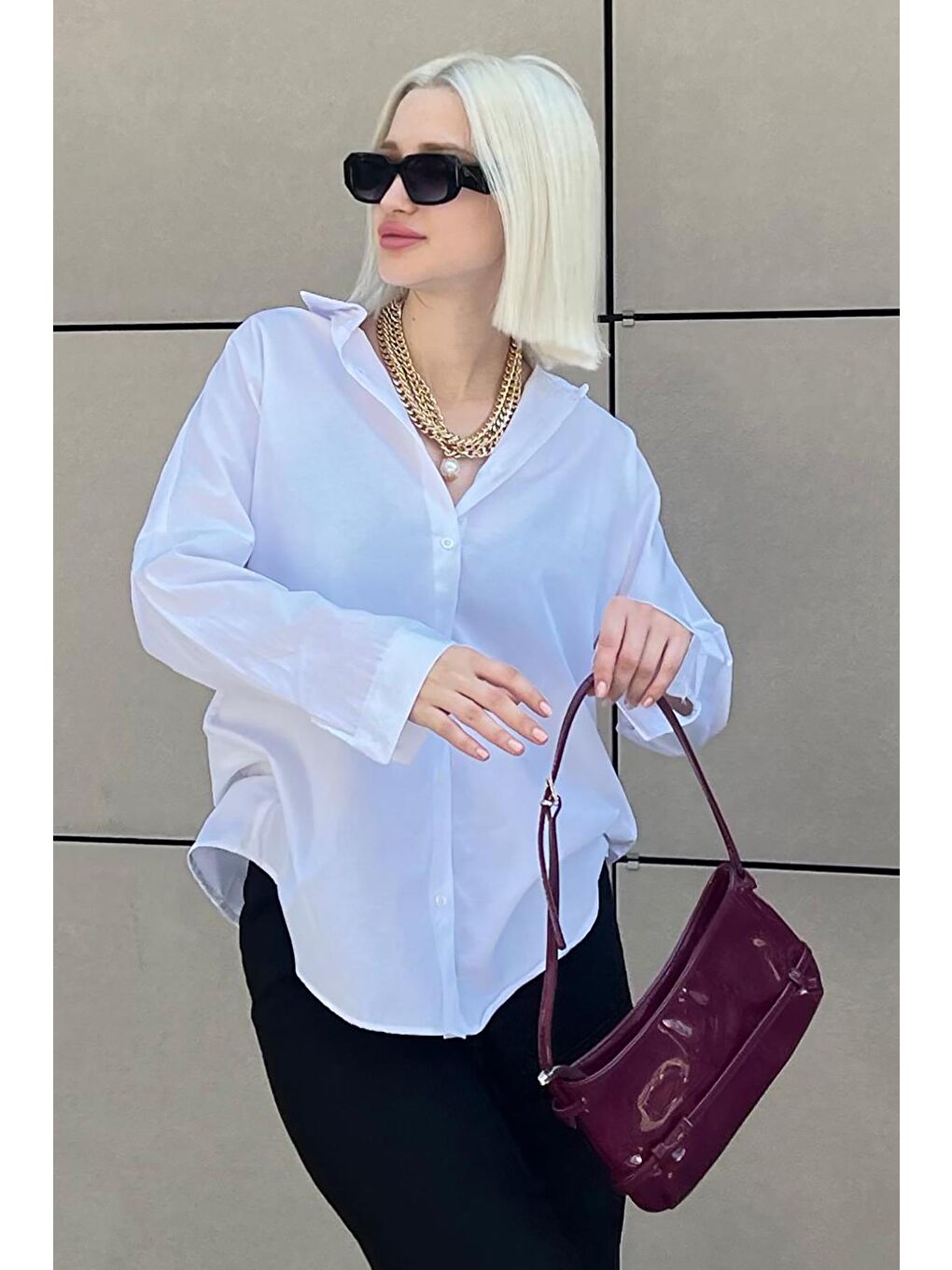 Beyaz Oversize Gömlek Mg1369