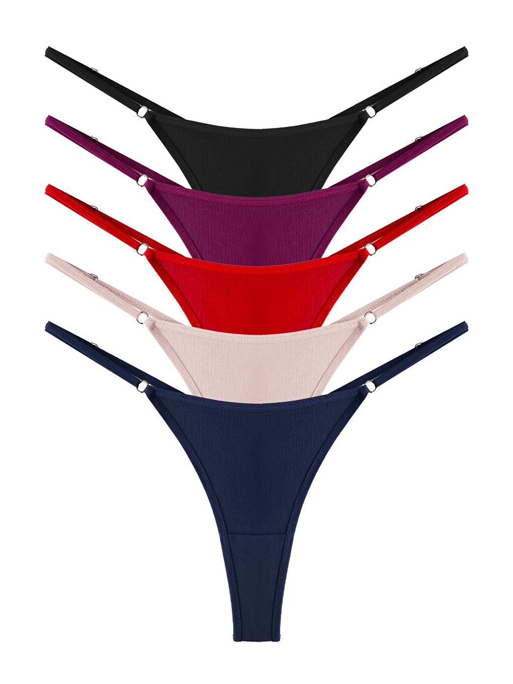 Karışık Basic Pamuklu Beli Ayarlanır Kadın Tanga Külot 5'Li Paket-4