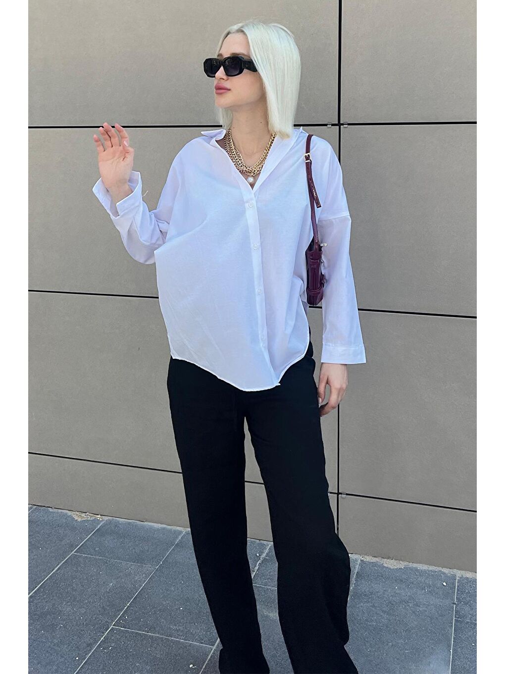 Beyaz Oversize Gömlek Mg1369-1