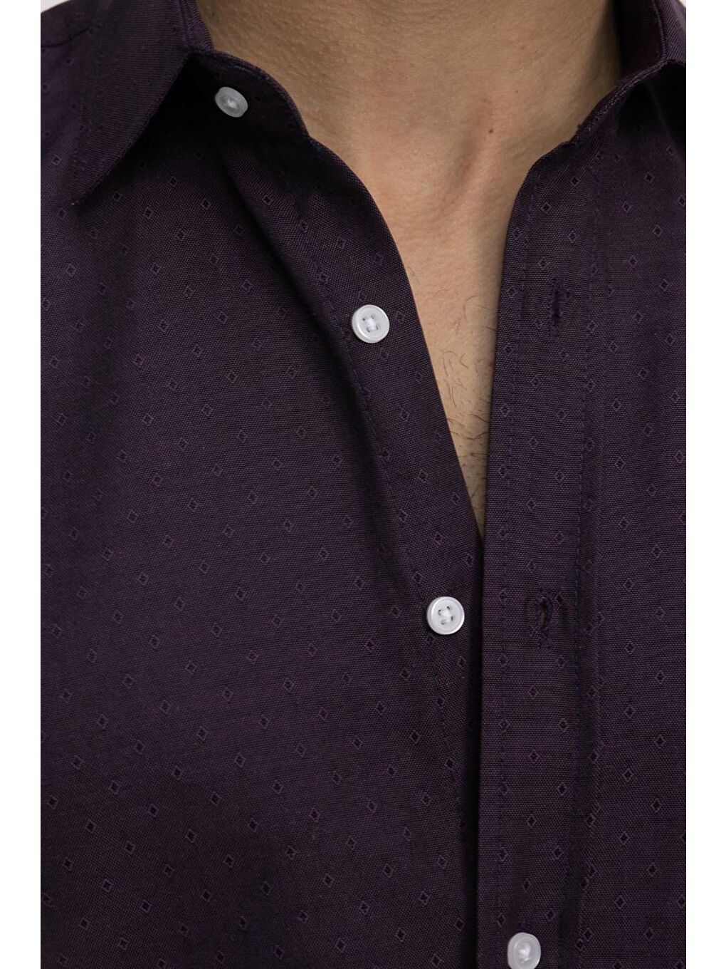 Mor Tudors Klasik Fit Kısa Kol Oxford Doku Armürlü Kravatlık Gömlek-2