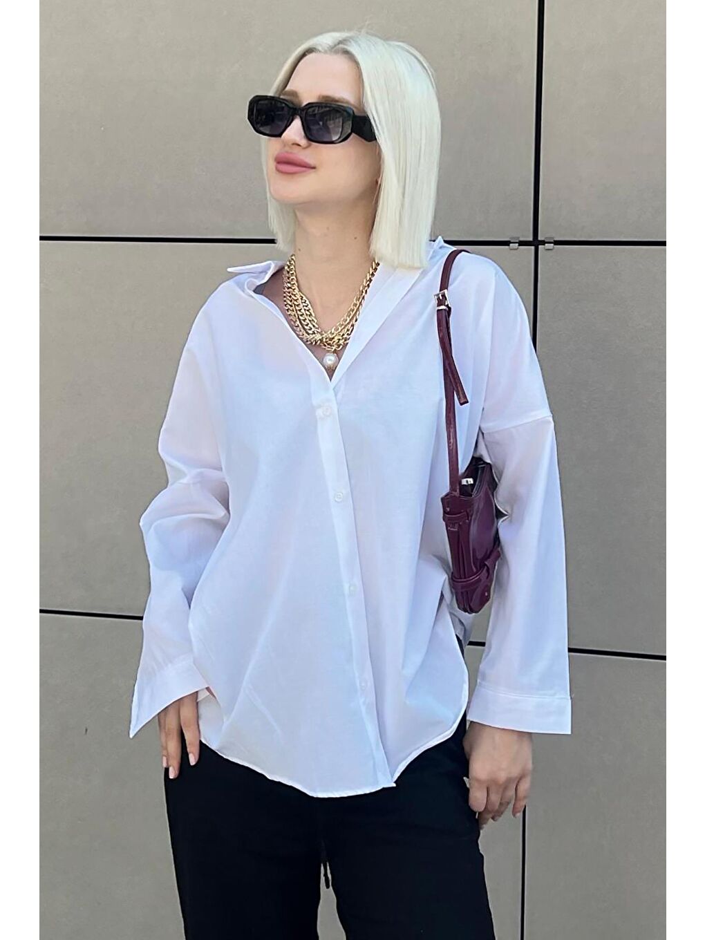 Beyaz Oversize Gömlek Mg1369-2