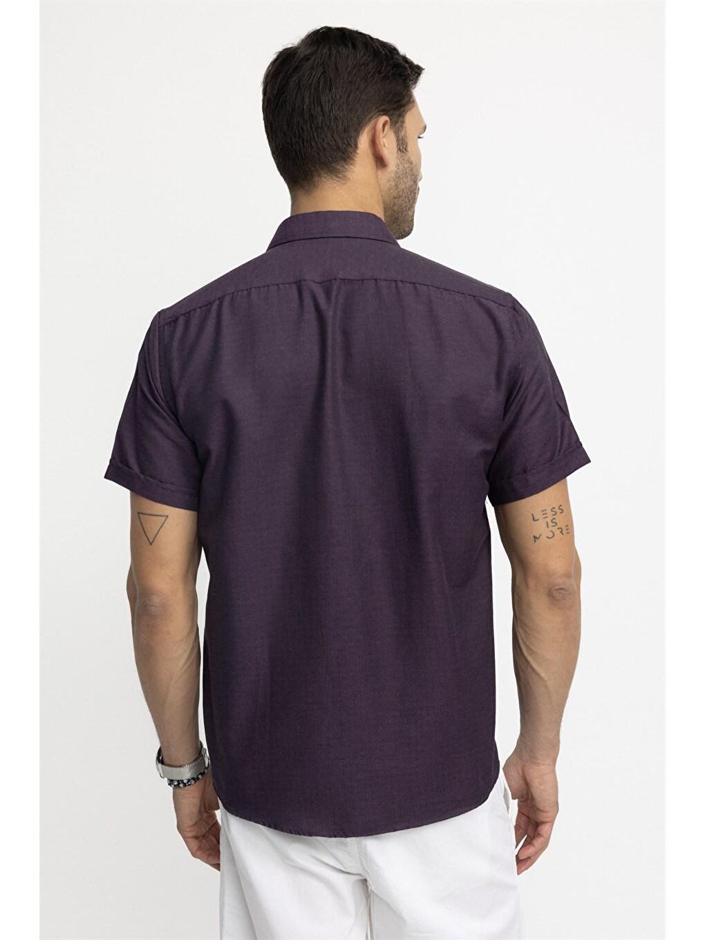 Mor Tudors Klasik Fit Kısa Kol Oxford Doku Armürlü Kravatlık Gömlek-3