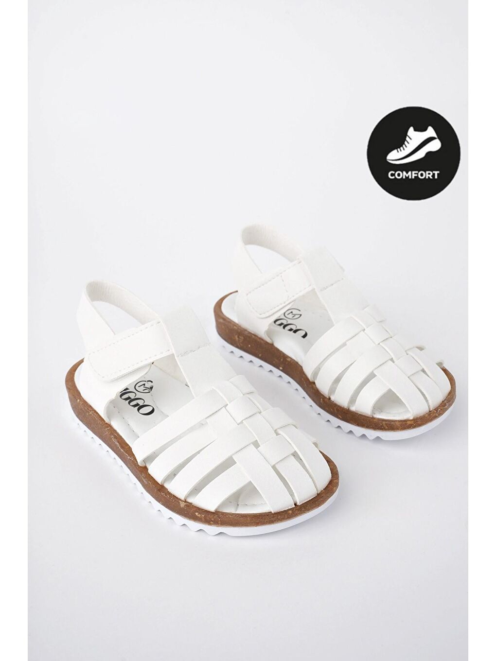 Beyaz Rapun Günlük Ortopedik Hafif Taban Cırtlı Kız Çocuk Sandalet