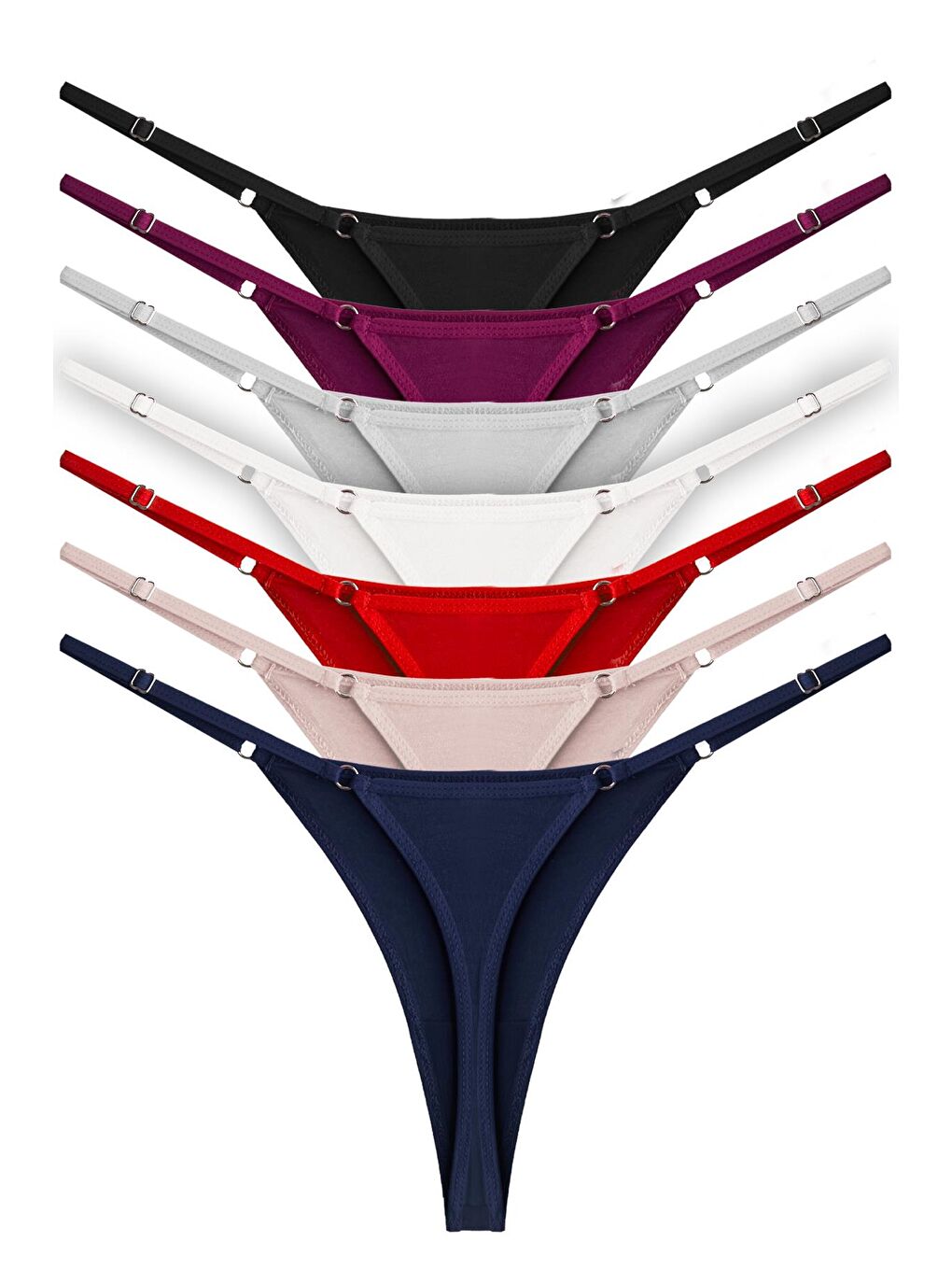 Karışık Basic Pamuklu Beli Ayarlanır Kadın Tanga Külot 7'Li Paket