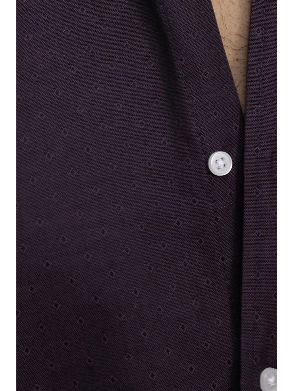 Mor Tudors Klasik Fit Kısa Kol Oxford Doku Armürlü Kravatlık Gömlek-4