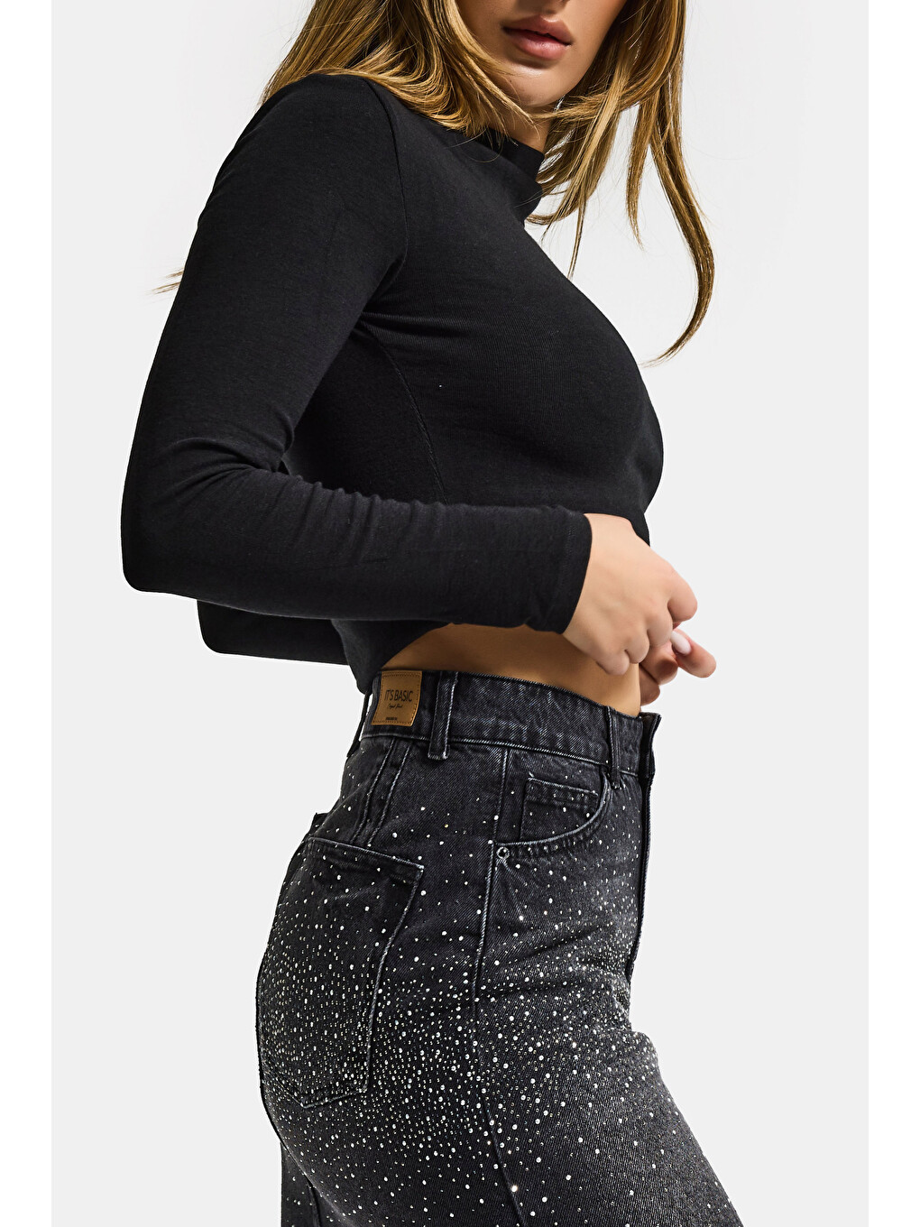 Kadın Siyah W5 %100 Pamuk Asimetrik Kesim Esnek Bluz Body-3