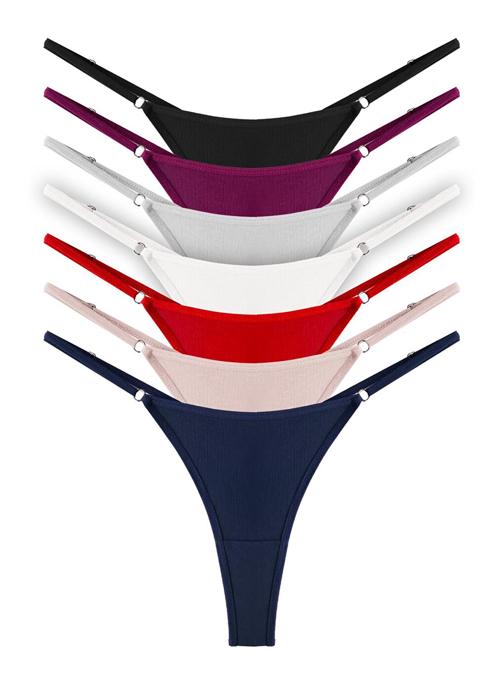 Karışık Basic Pamuklu Beli Ayarlanır Kadın Tanga Külot 7'Li Paket-4
