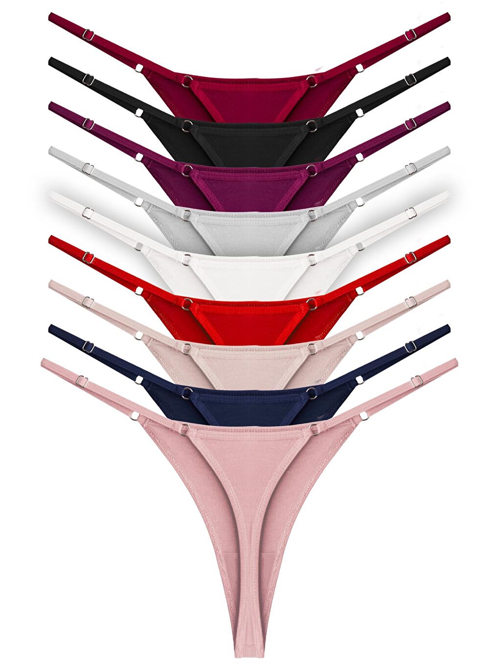 Karışık Basic Pamuklu Beli Ayarlanır Kadın Tanga Külot 9'Lu Paket