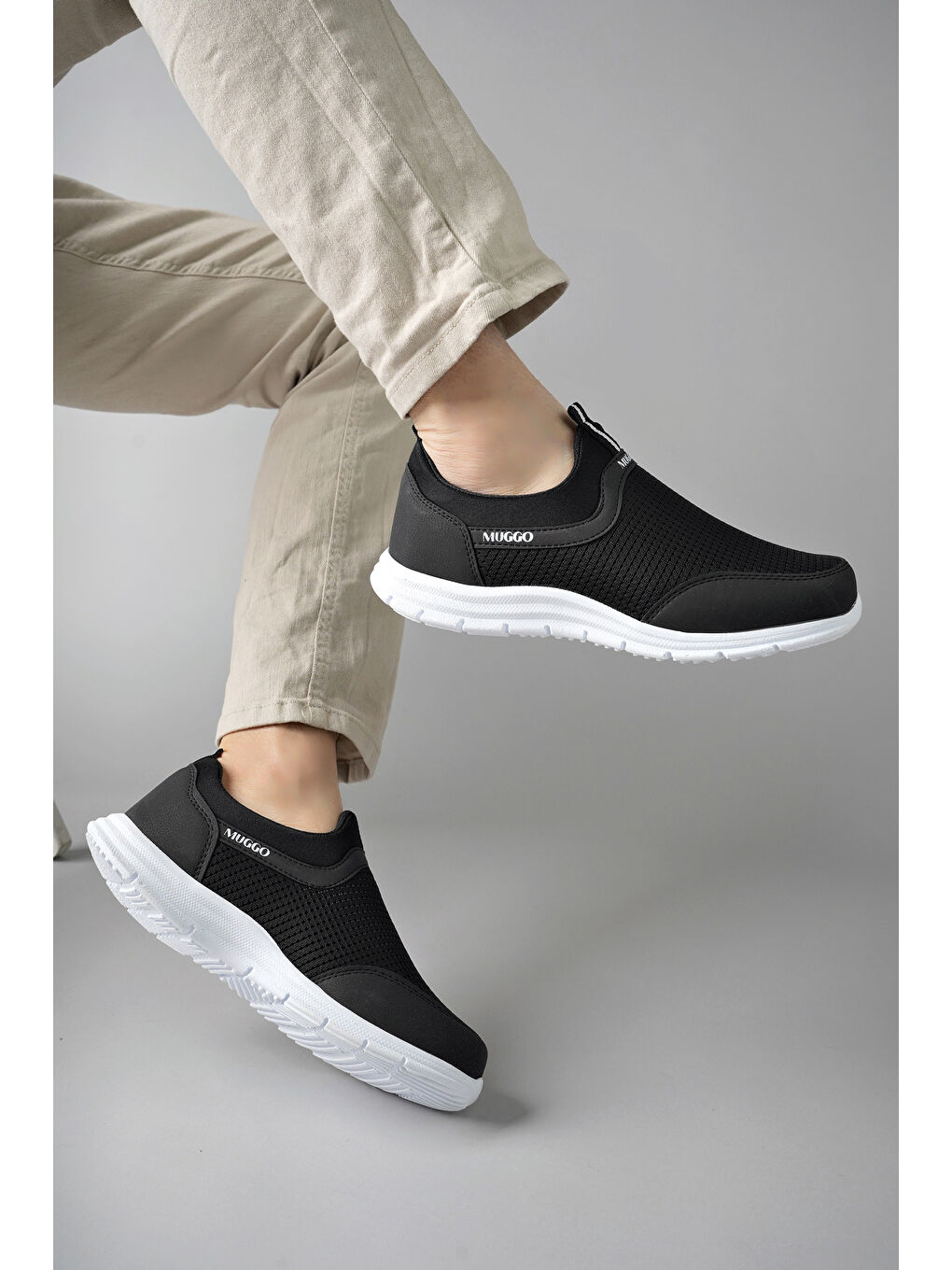 Siyah PODGO Unisex Ortopedik Bağcıksız Nefes Alabilen Hafif Yürüyüş Sneaker Spor Ayakkabı-4