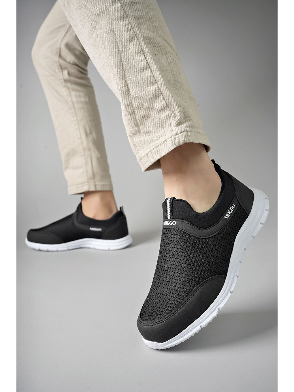 Siyah PODGO Unisex Ortopedik Bağcıksız Nefes Alabilen Hafif Yürüyüş Sneaker Spor Ayakkabı-5