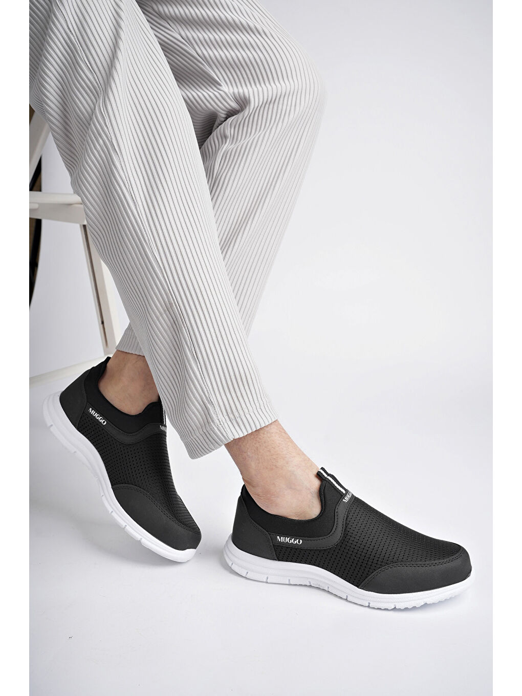 Siyah PODGO Unisex Ortopedik Bağcıksız Nefes Alabilen Hafif Yürüyüş Sneaker Spor Ayakkabı-7