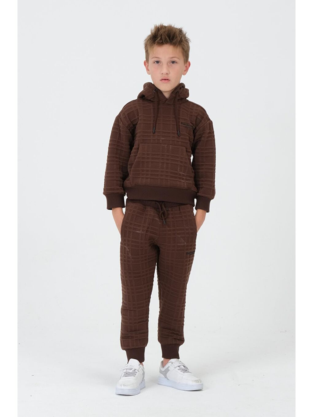 Kahverengi Erkek Çocuk Kapüşonlu Eşofman Takımı