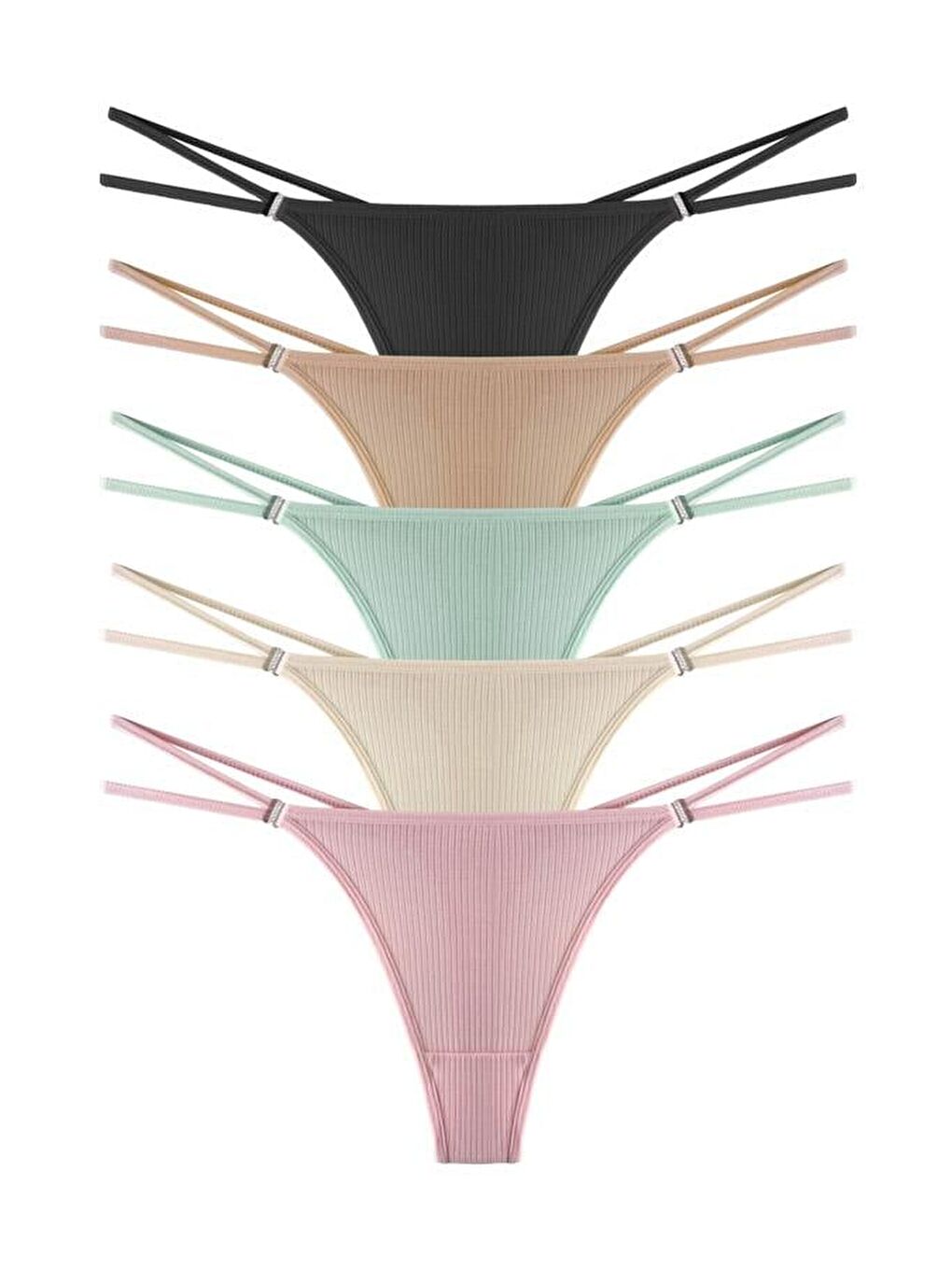 Karışık Kadın Pamuklu Ve Taş Detaylı Elastanlı Fitilli Kaşkorse Tanga Külot 5'Li Paket