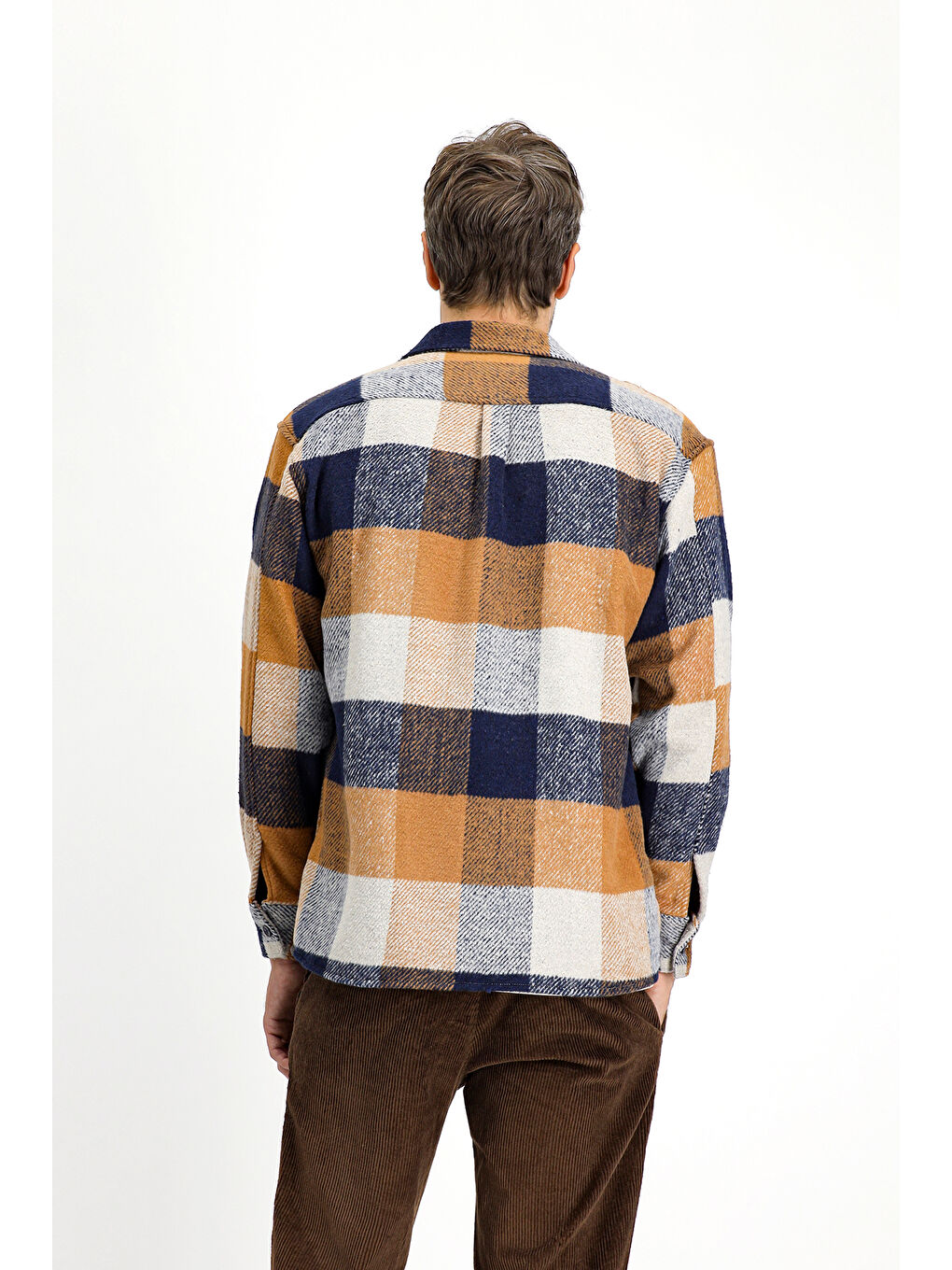 Kahverengi Uzun Kol Oversize Ekose Shacket Oduncu Pamuklu Gömlek / Mont-3