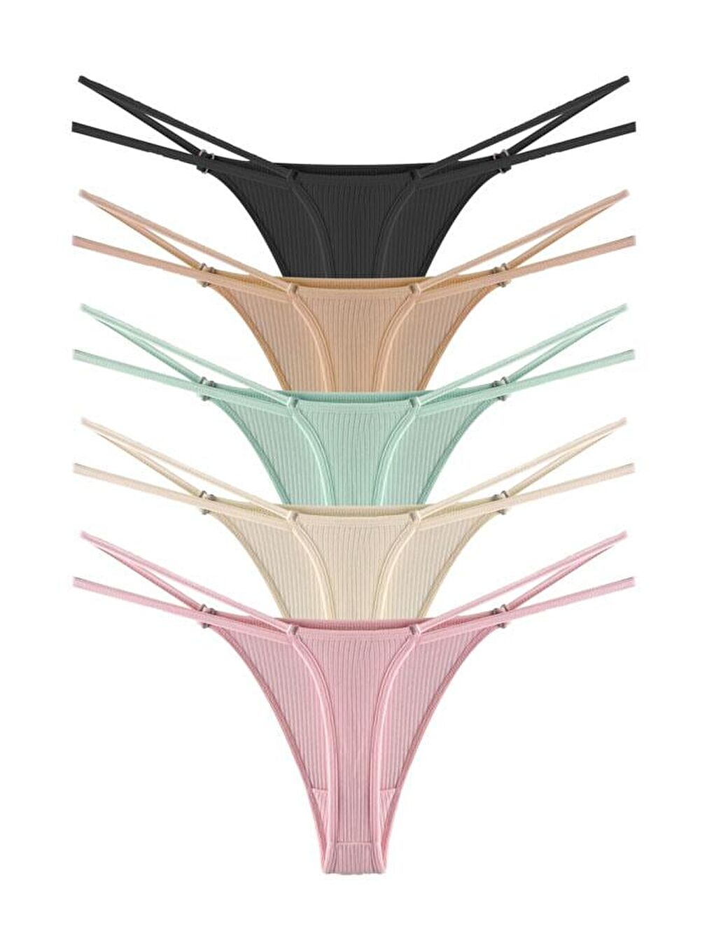 Karışık Kadın Pamuklu Ve Taş Detaylı Elastanlı Fitilli Kaşkorse Tanga Külot 5'Li Paket-4