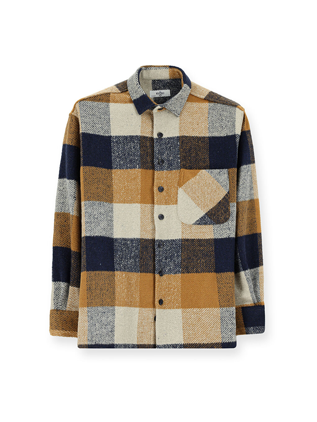 Kahverengi Uzun Kol Oversize Ekose Shacket Oduncu Pamuklu Gömlek / Mont-6