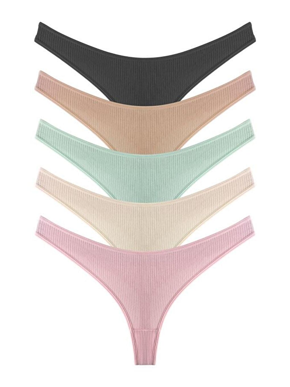 Karışık Kadın Pamuklu Ve Elastanlı Fitilli Kaşkorse Tanga Külot 5'Li Paket-4