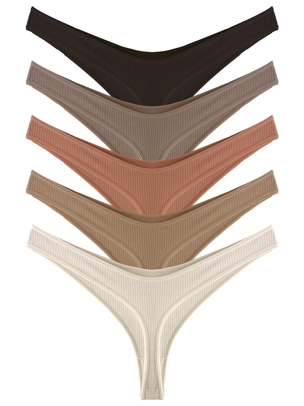 Karışık Kadın Pamuklu Ve Elastanlı Fitilli Kaşkorse Tanga Külot 5'Li Paket-2