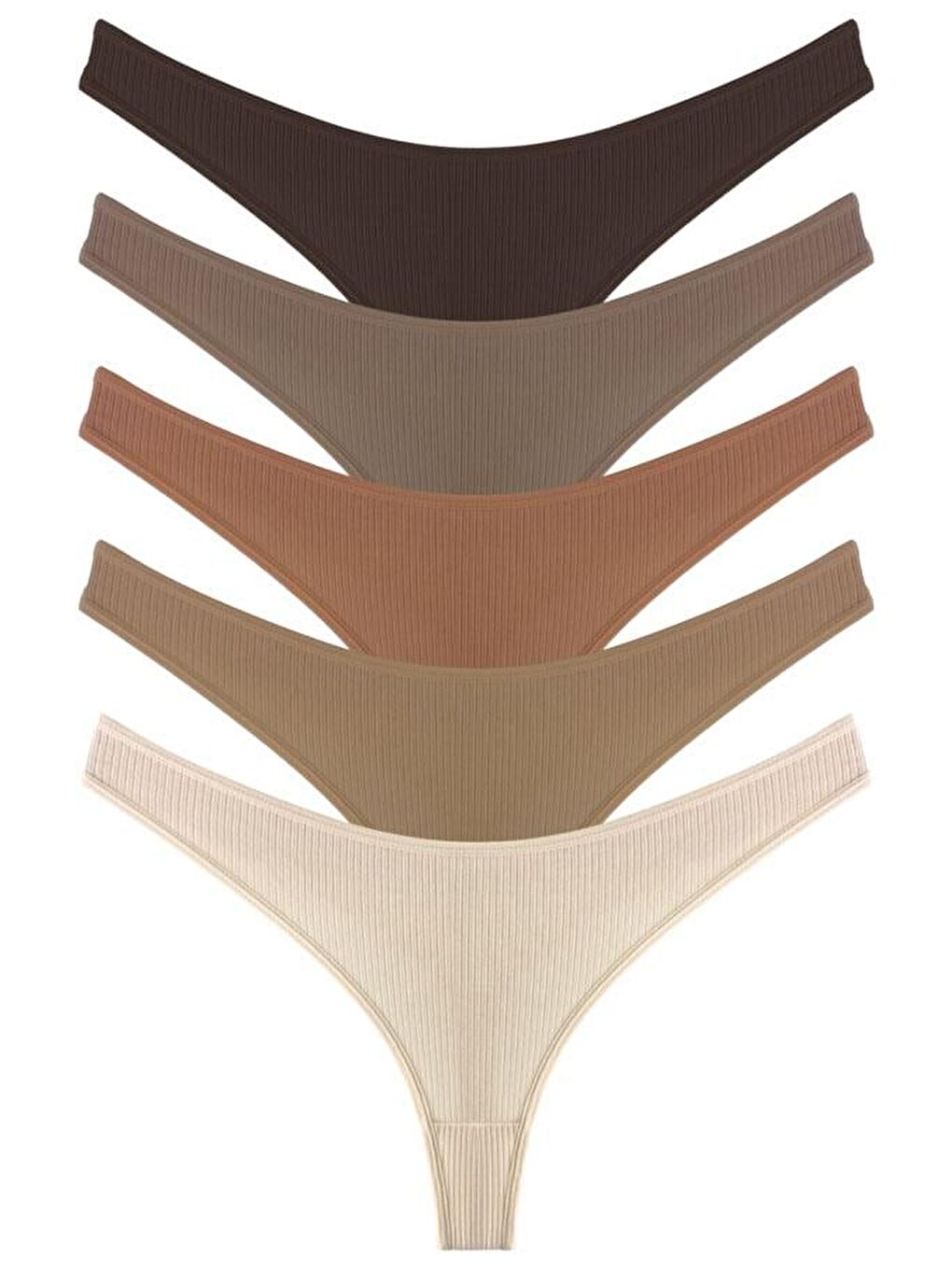 Karışık Kadın Pamuklu Ve Elastanlı Fitilli Kaşkorse Tanga Külot 5'Li Paket-2-4