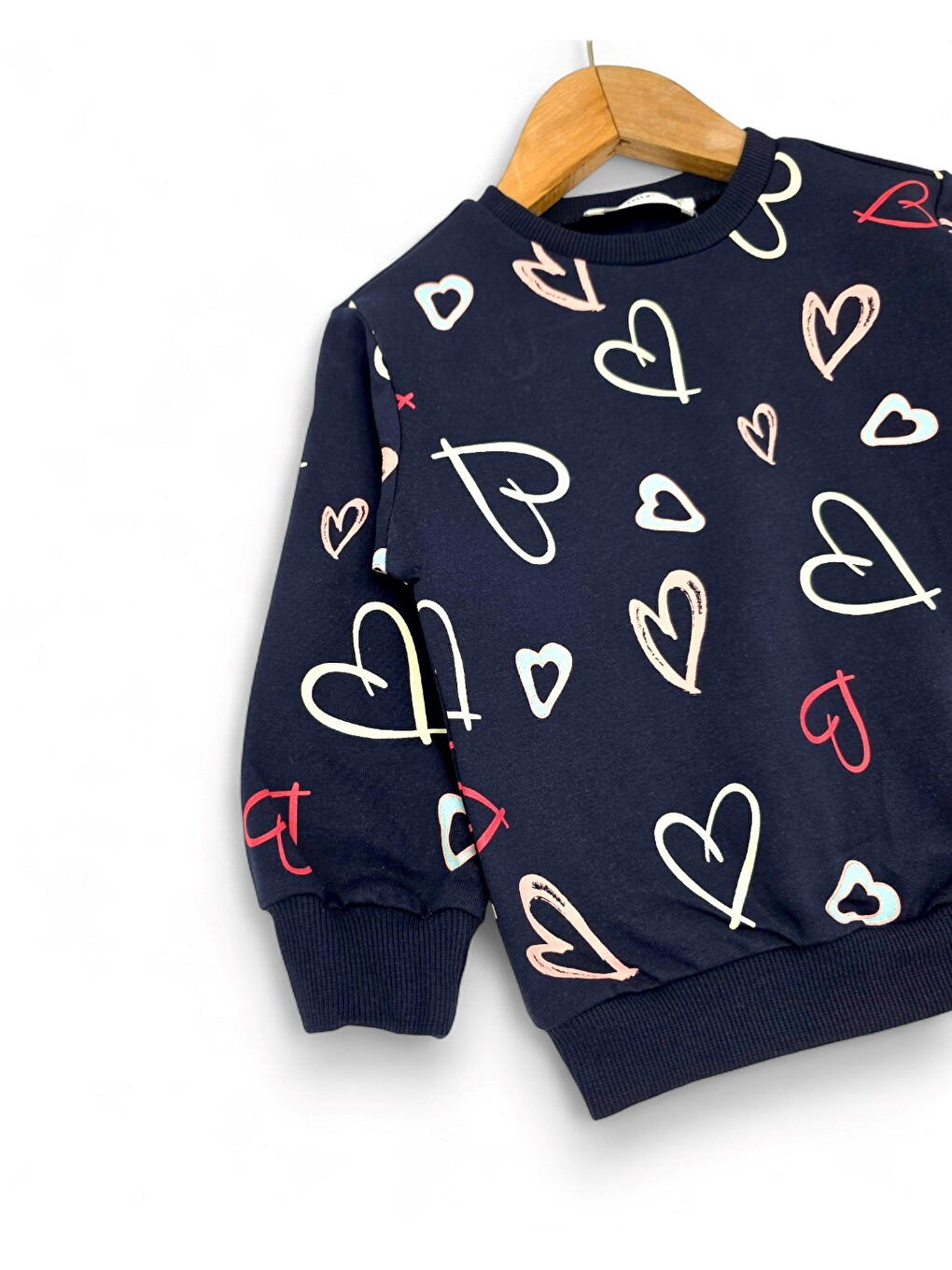 Lacivert Kız Çocuk Kalp Baskılı Sweatshirtlü Ve Taytlı Mevsimlik Takım-2