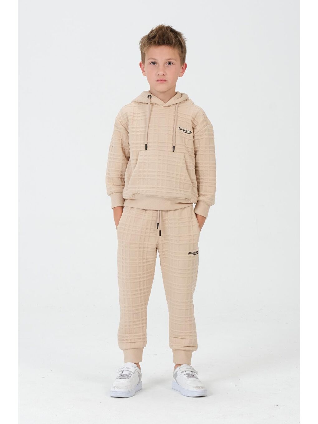 Bej Erkek Çocuk Kapüşonlu Eşofman Takımı