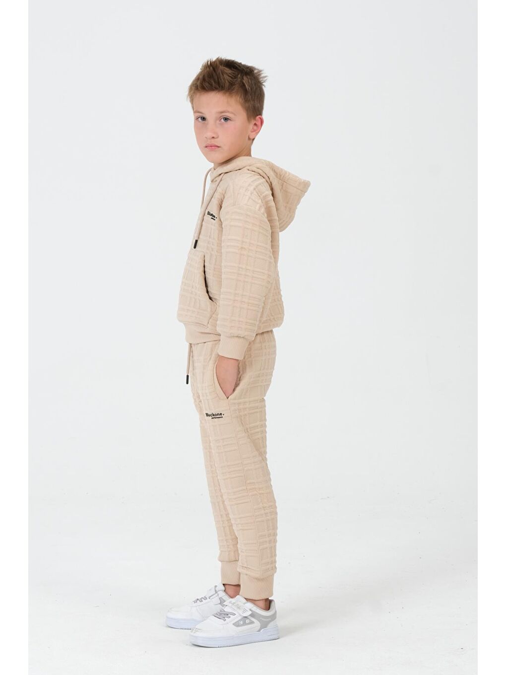Bej Erkek Çocuk Kapüşonlu Eşofman Takımı-1