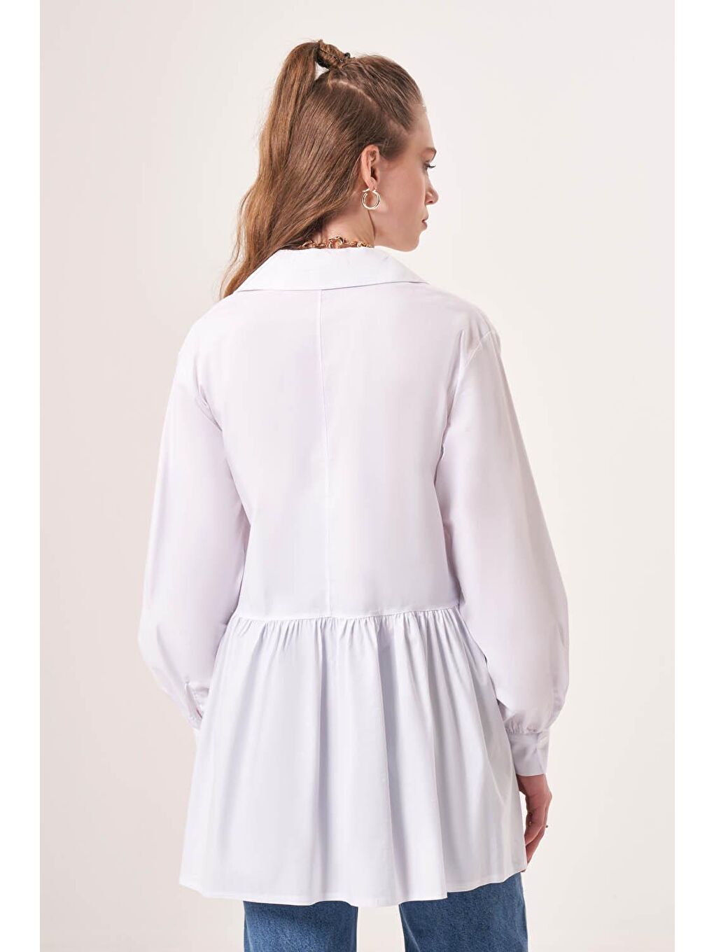 Beli Büzgülü Ekru Gömlek-2