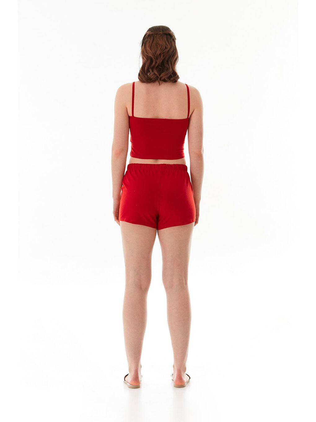 Kırmızı Kalp Baskılı Askılı Şortlu Pijama Takımı-3