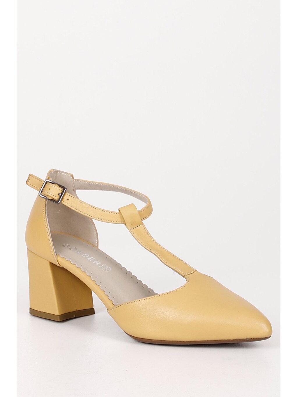 Sarı HARDAL SARI  Hakiki Deri Sivri Burun Bilek Bağlı Orta Kalın Topuklu Kadın Ayakkabı 24182-4