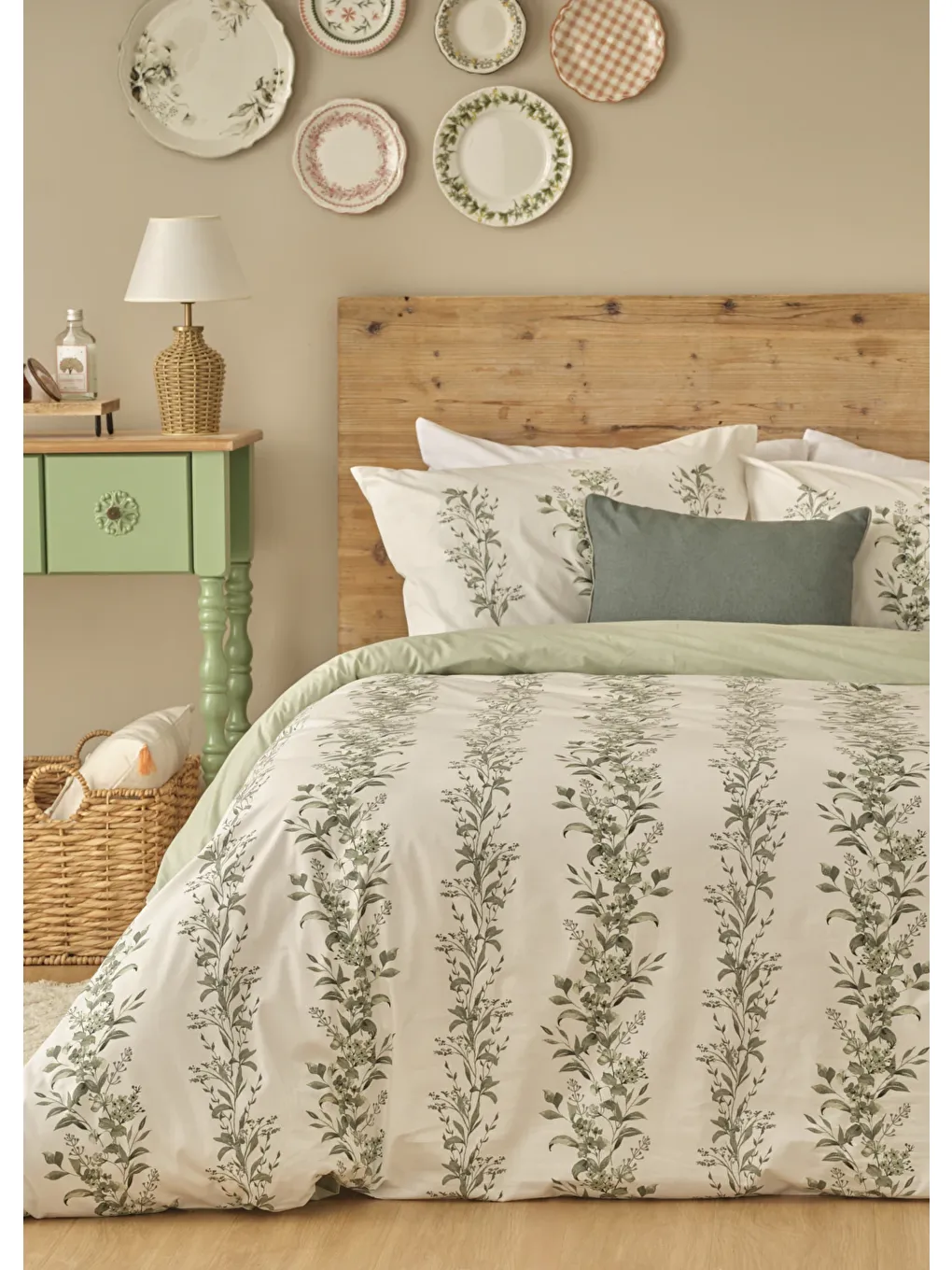 %100 Pamuk Ranforce Julia King Size Nevresim Seti Yeşil