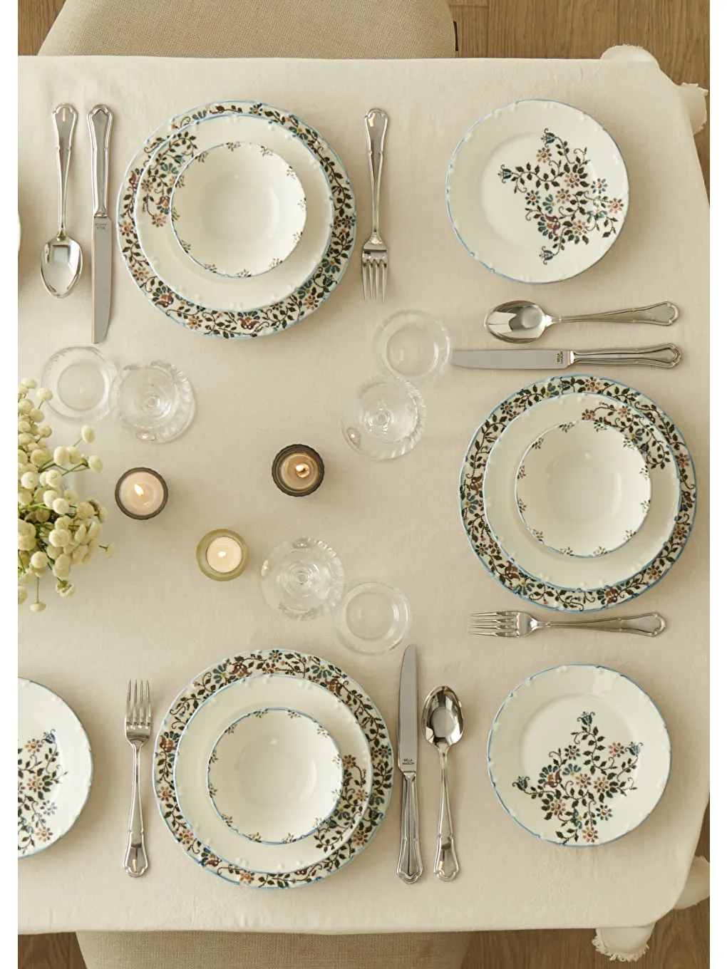 Vintage Porselen 24 Parça 6 Kişilik Yemek Takımı Mavi