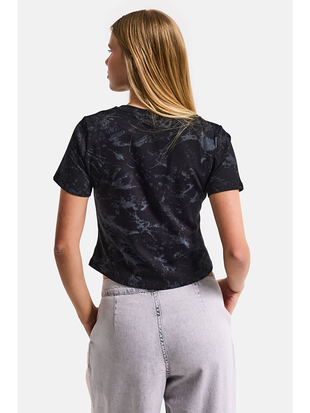 Kadın Siyah W5 Özel Kumaş Elastan Crop Top-1