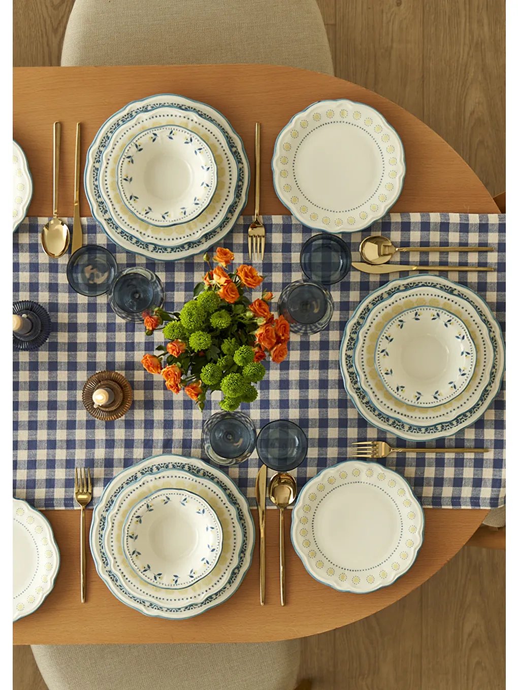 Mabel Stoneware 48 Parça 12 Kişilik Yemek Takımı Mavi