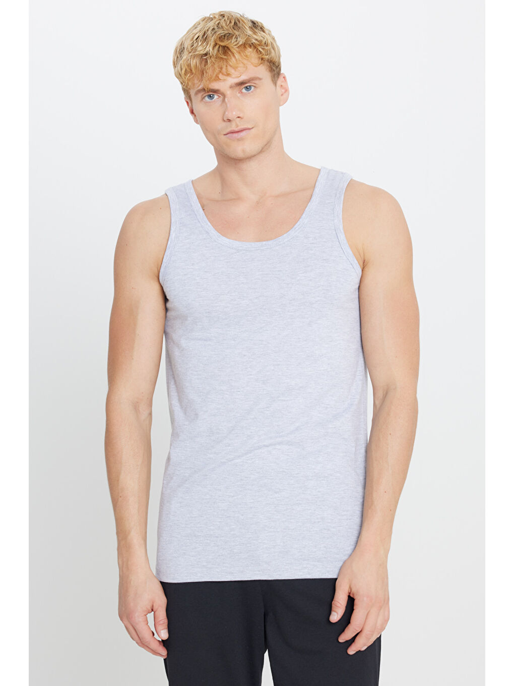 Erkek Gri Melanj Premium %100 Pamuk 2'li Paket Atlet-1