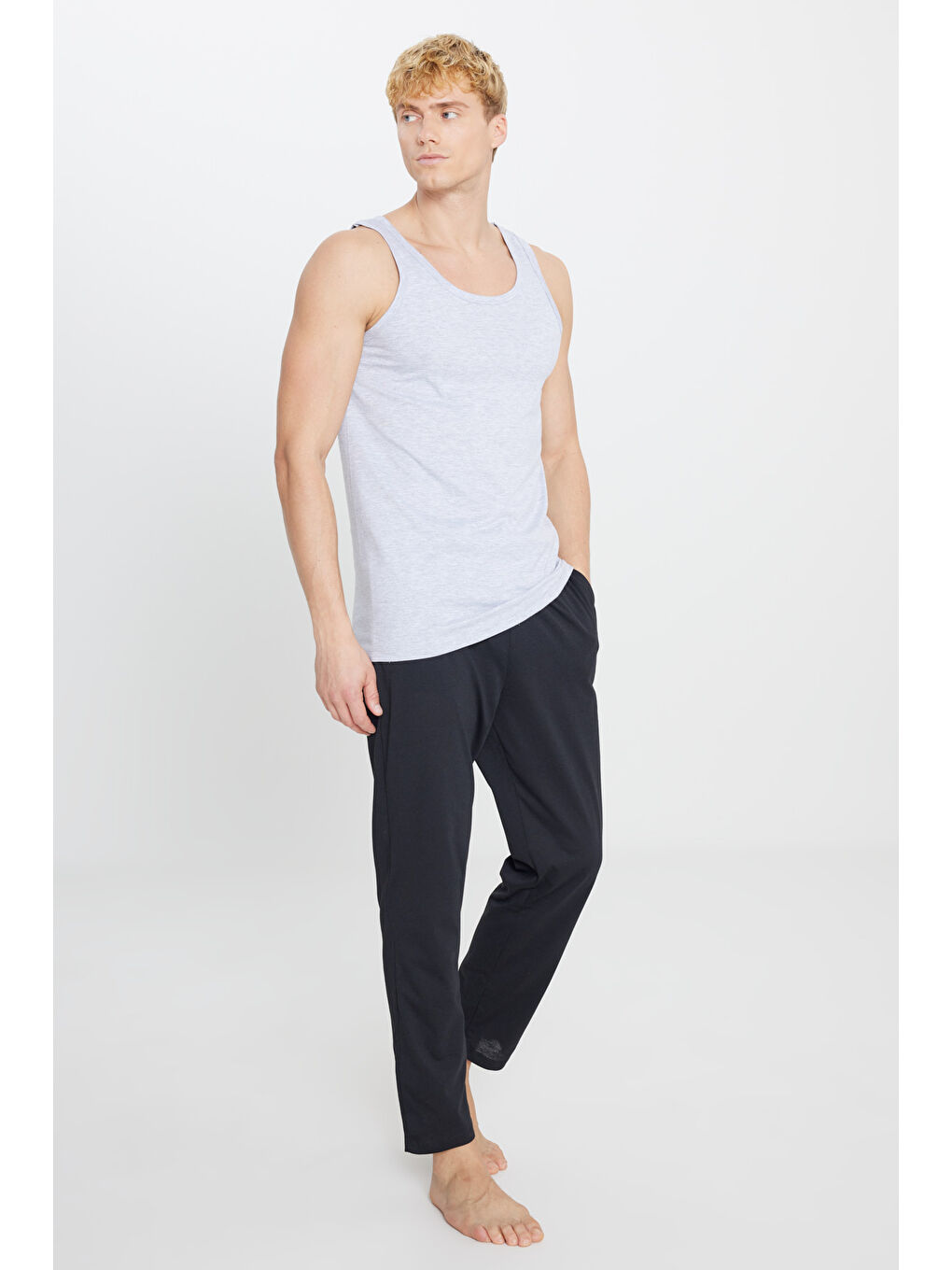 Erkek Gri Melanj Premium %100 Pamuk 2'li Paket Atlet-2