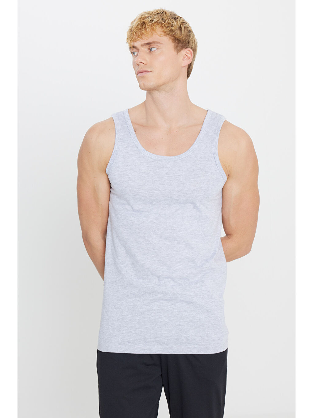 Erkek Gri Melanj Premium %100 Pamuk 2'li Paket Atlet-3